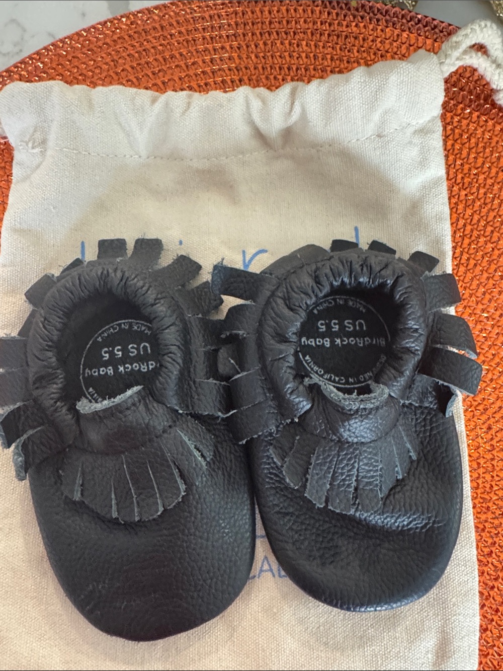 Black Fringe Leather Baby Shoes - Picture 2 of 4